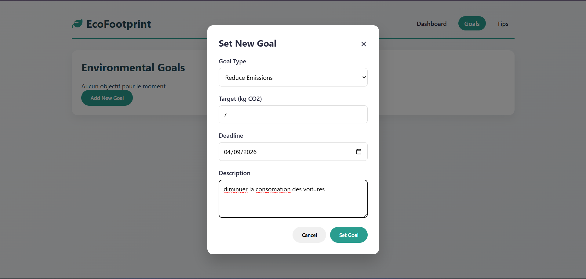 Formulaire nouvel objectif